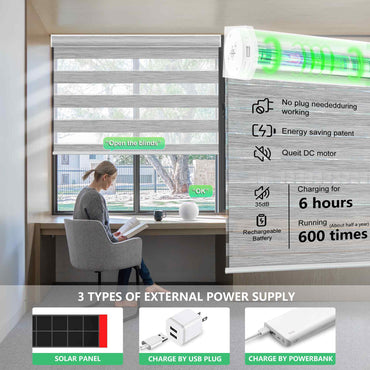 Aprilsmart Motorized Zebra Roller Blinds 85% Blackout