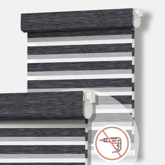 Aprilsmart No Drill Motorized Zebra Roller Blinds 100% Blackout