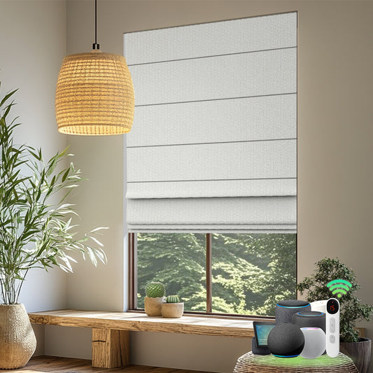 Aprilsmart 50%/70%/100% Blackout Motorized Linen Roman Shades