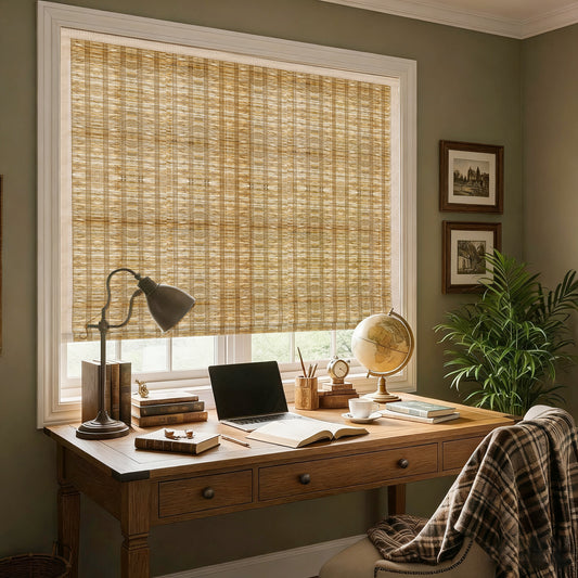 Aprilsmart Motorized Woven Wood Shades 70% Blackout Bareloom