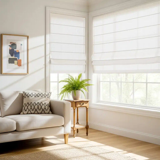 Aprilsmart Light Filtering 50% Blackout Motorized Roman Shades CrossLoom