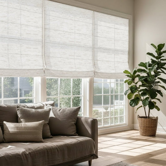 Aprilsmart Light Filtering 70% Blackout Motorized Roman Shades Linen
