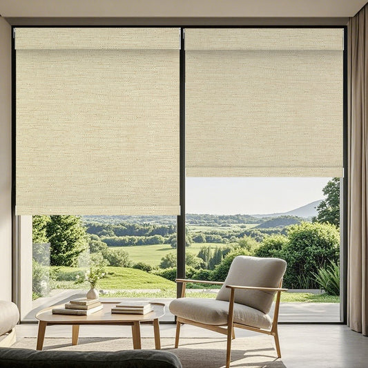 Aprilsmart No Drill Motorized Roller Shades 100% Blackout Safari
