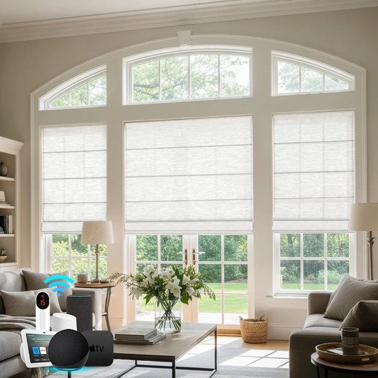 Aprilsmart Light Filtering 70% Blackout Motorized Roman Shades Essential