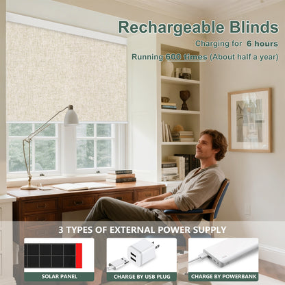 Aprilsmart Motorized Roller Shades 100% Blackout Cream