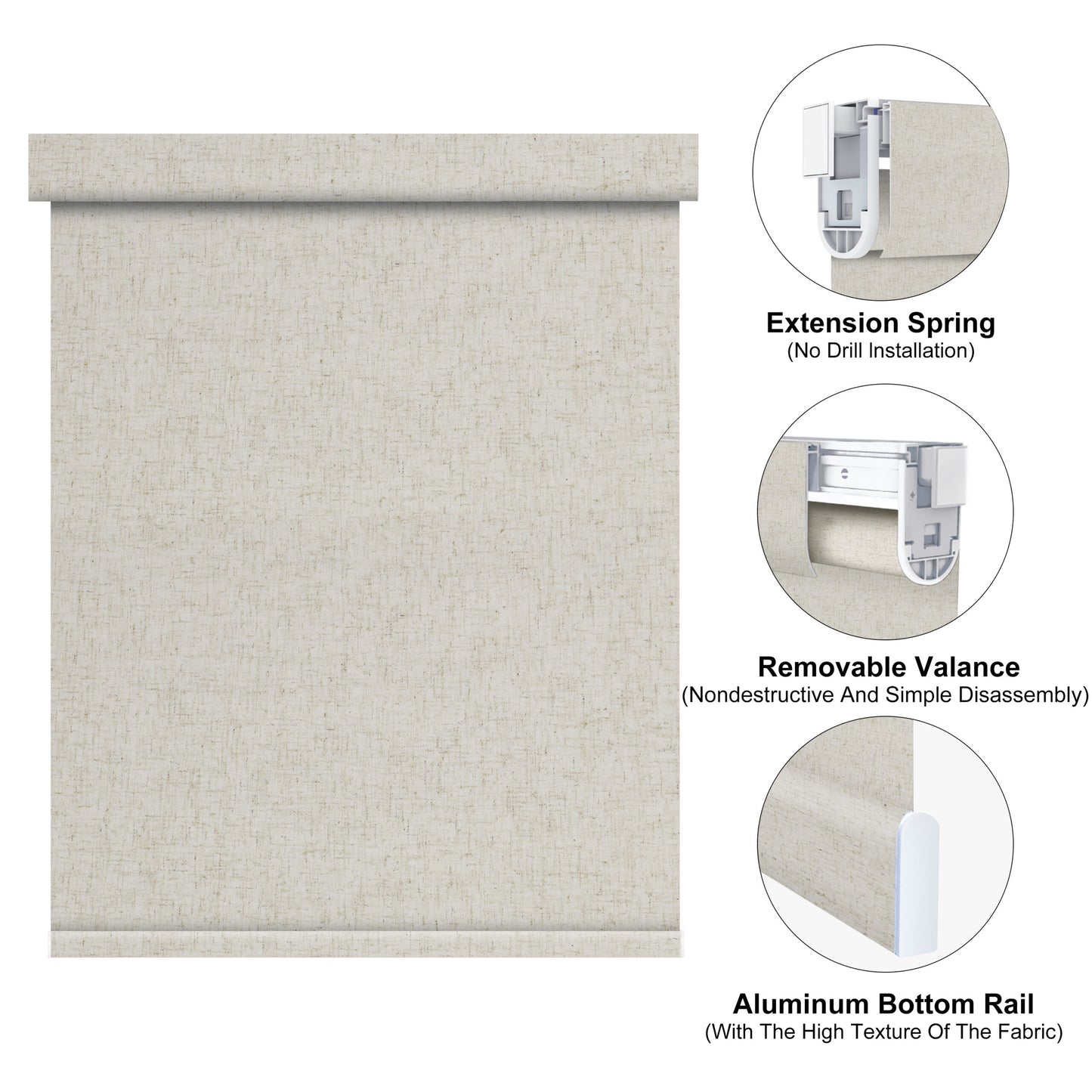 Aprilsmart No Drill Motorized Roller Shades 100% Blackout Linen