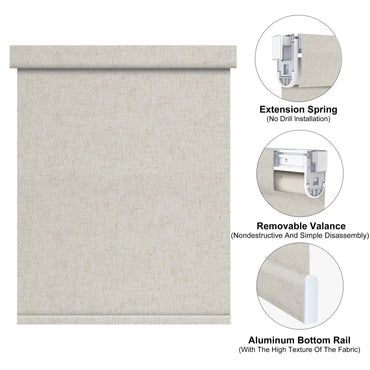 Aprilsmart No Drill Motorized Roller Shades 100% Blackout Linen