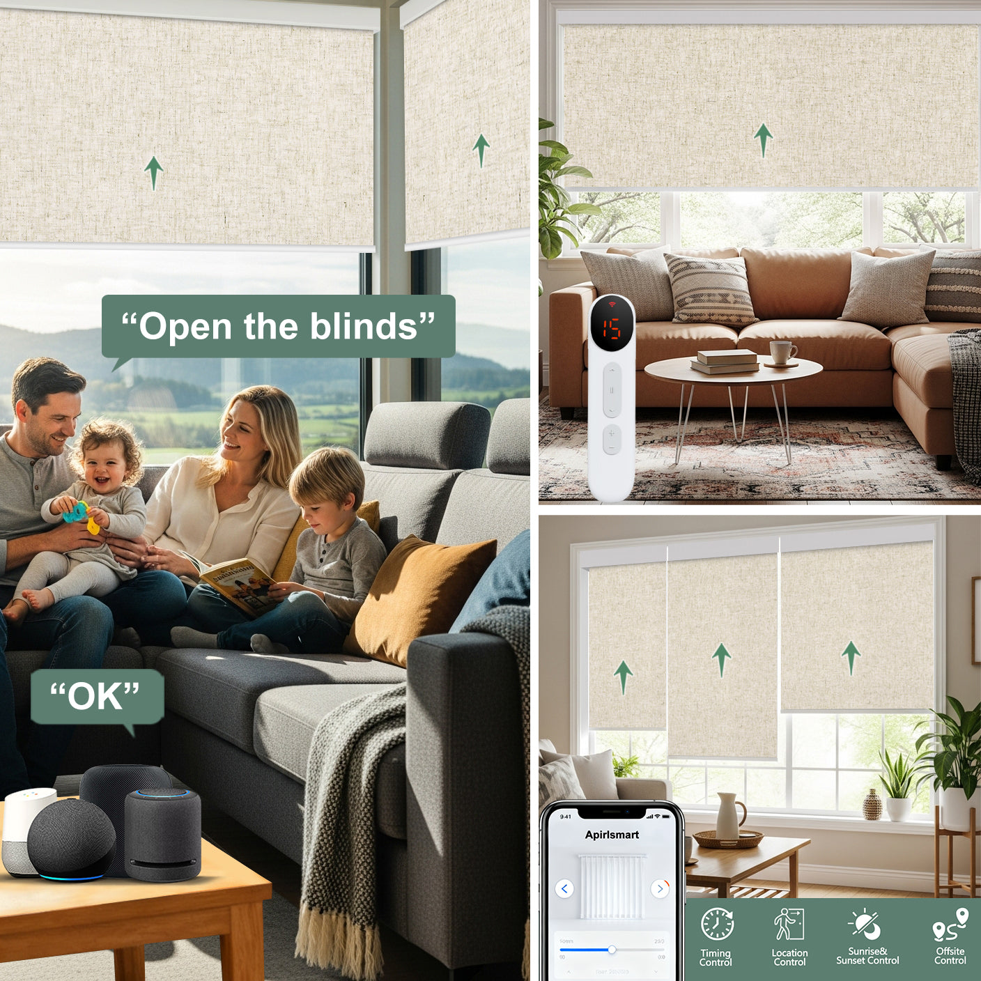 Aprilsmart Motorized Roller Shades 100% Blackout Cream