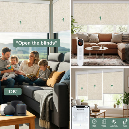 Aprilsmart Motorized Roller Shades 100% Blackout Cream