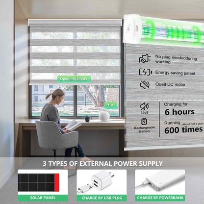 Aprilsmart Motorized Zebra Roller Blinds 85% Blackout