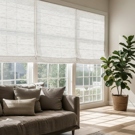 Aprilsmart Light Filtering 70% Blackout Motorized Roman Shades Linen