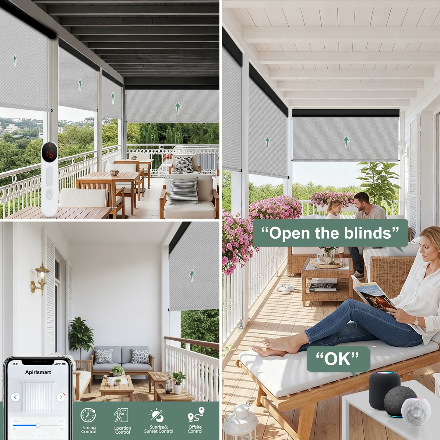 Aprilsmart Motorized Outdoor Shades 1% Openness