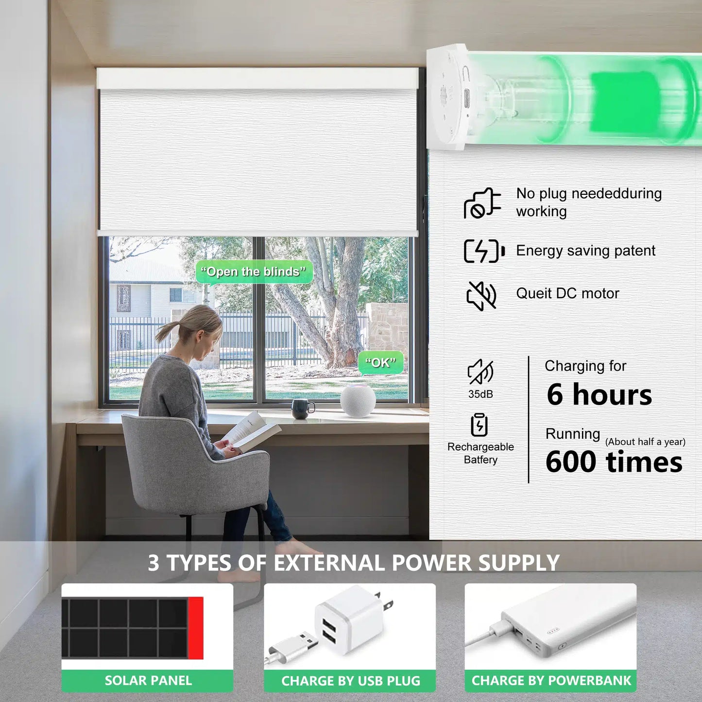 Aprilsmart Motorized Roller Shades 100% Blackout Treebark