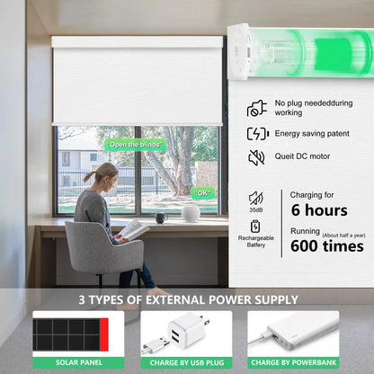 Aprilsmart Motorized Roller Shades 100% Blackout Treebark