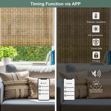 Aprilsmart Motorized Woven Wood Shades 70% Blackout Bareloom