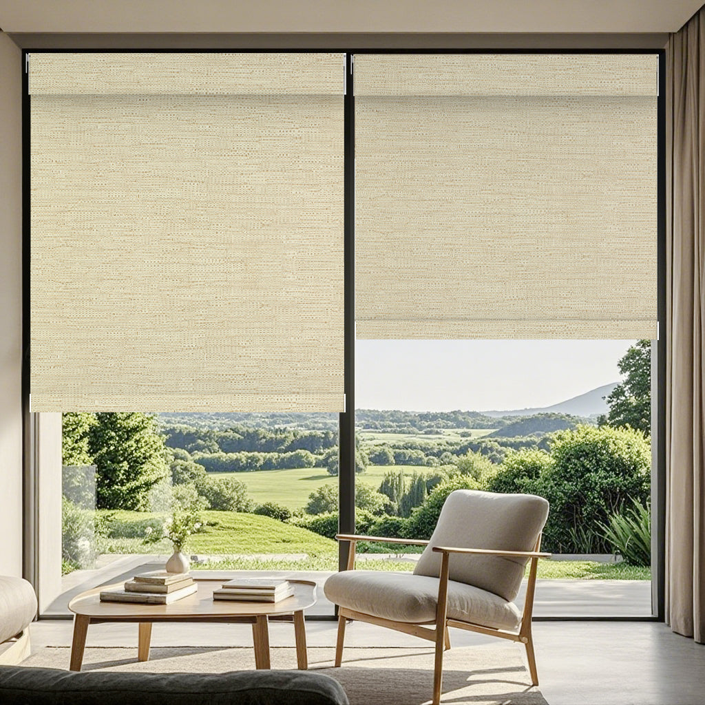 Aprilsmart No Drill Motorized Roller Shades 100% Blackout Safari