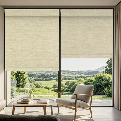 Aprilsmart No Drill Motorized Roller Shades 100% Blackout Safari