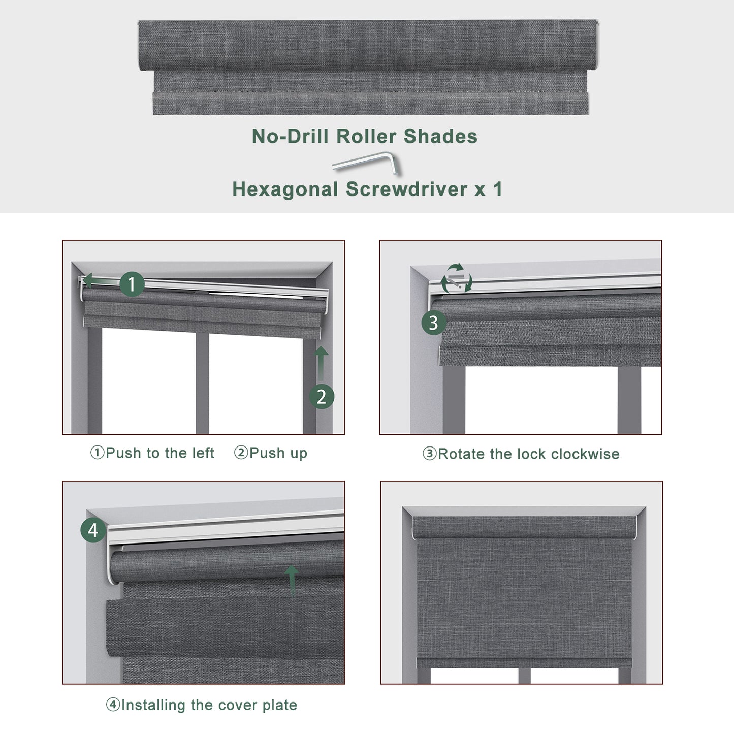 Aprilsmart No Drill Motorized Roller Shades 100% Blackout Cream