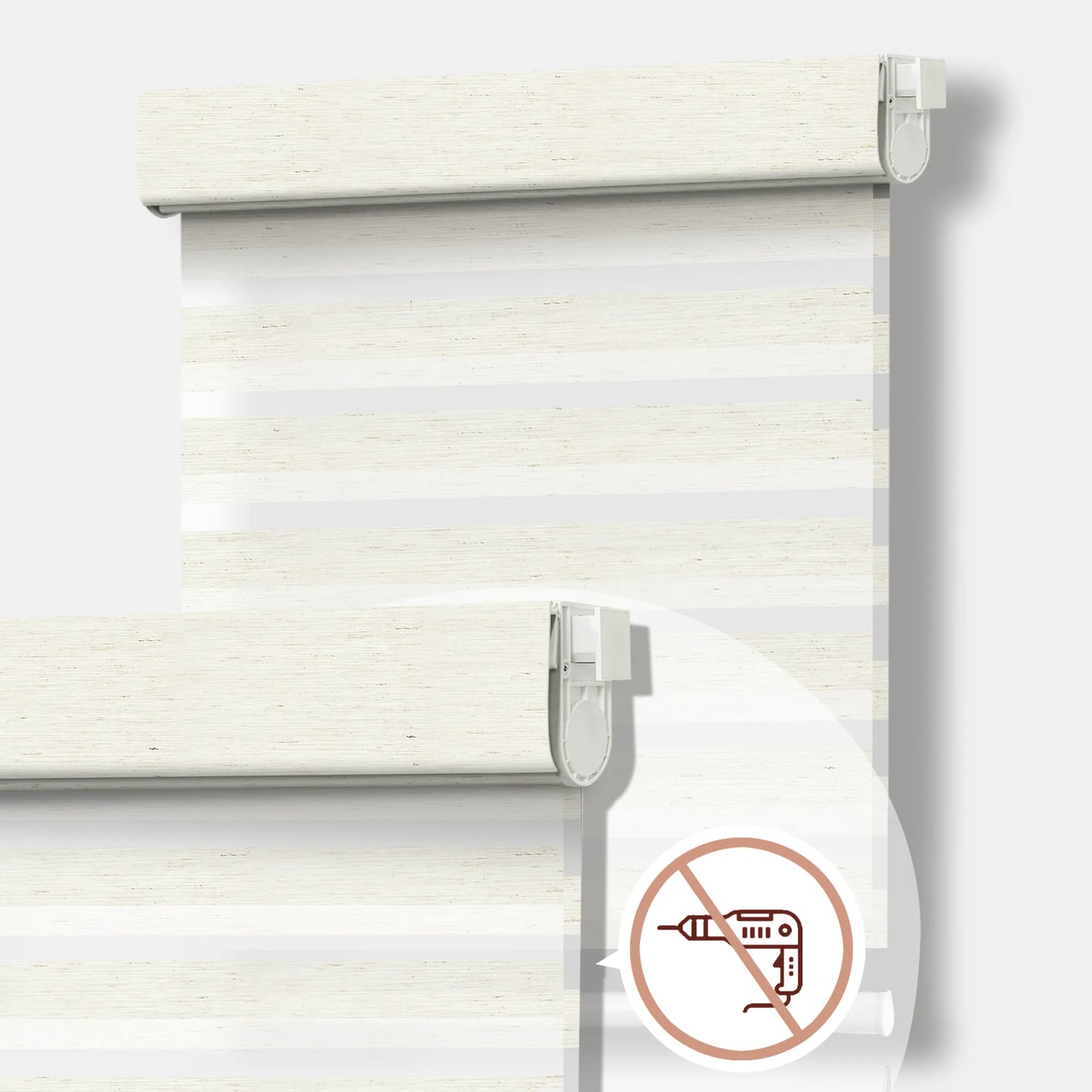 Aprilsmart No Drill Motorized Zebra Roller Blinds 70% Blackout Linen