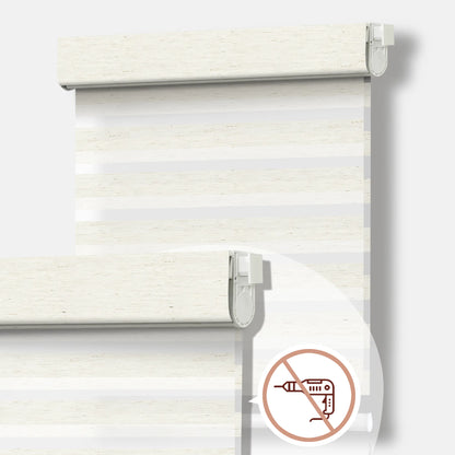 Aprilsmart No Drill Motorized Zebra Roller Blinds 70% Blackout Linen