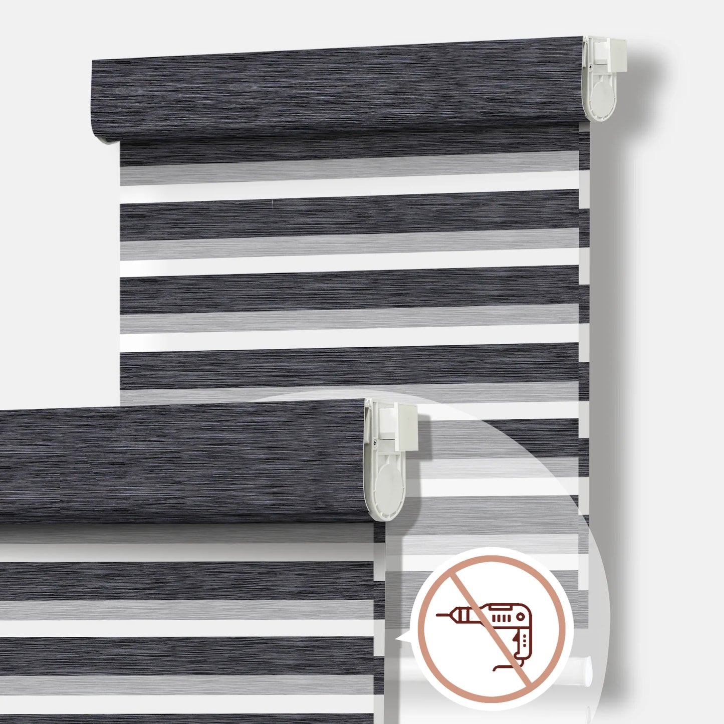 Aprilsmart  No Drill Motorized Zebra Roller Blinds 100% Blackout