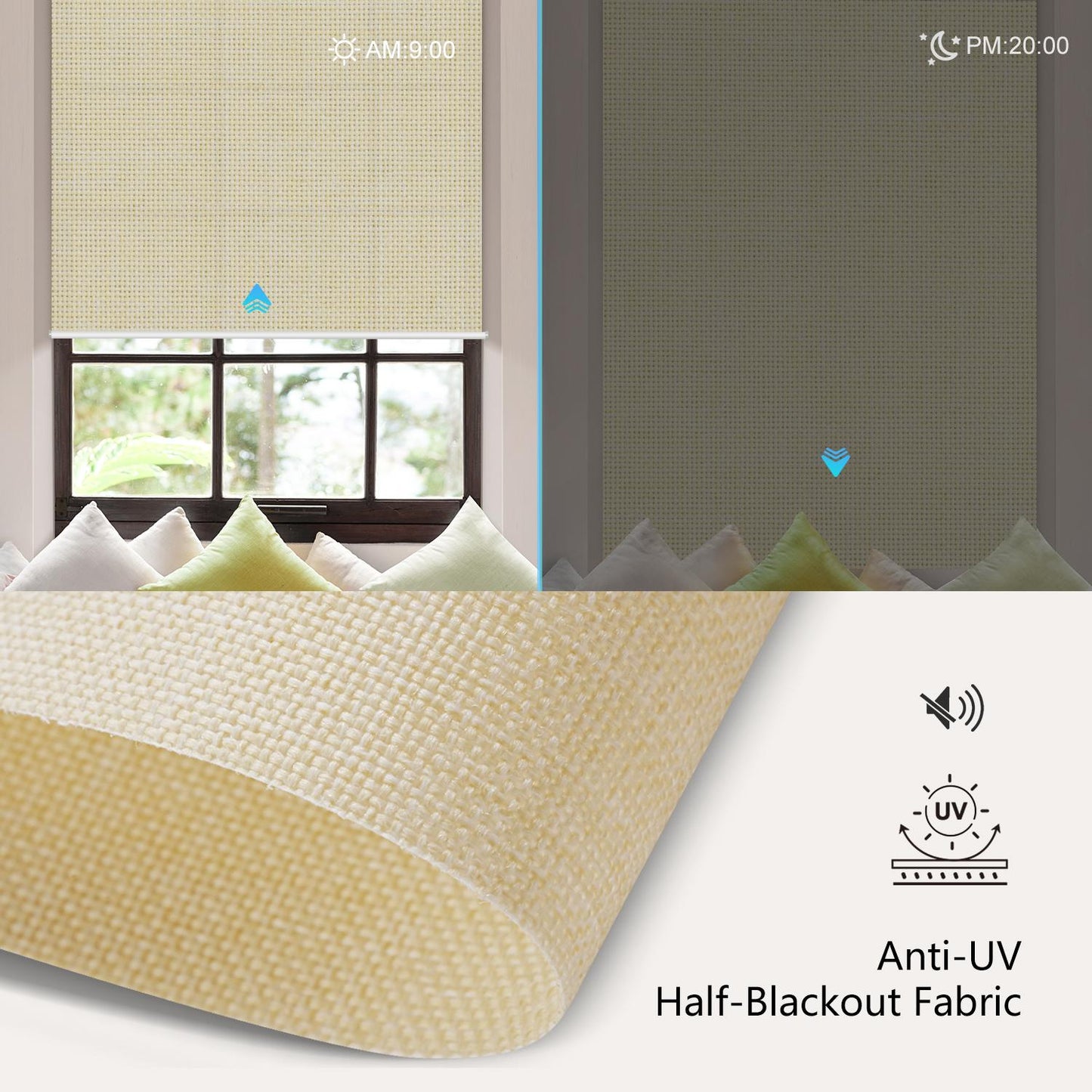 Aprilsmart Motorized Light Filtering Roller Shades 70% Blackout Bouvardia
