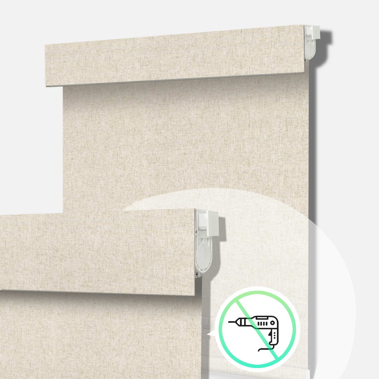 Aprilsmart No Drill Motorized Roller Shades 100% Blackout Linen
