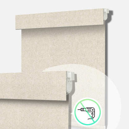 Aprilsmart No Drill Motorized Roller Shades 100% Blackout Linen