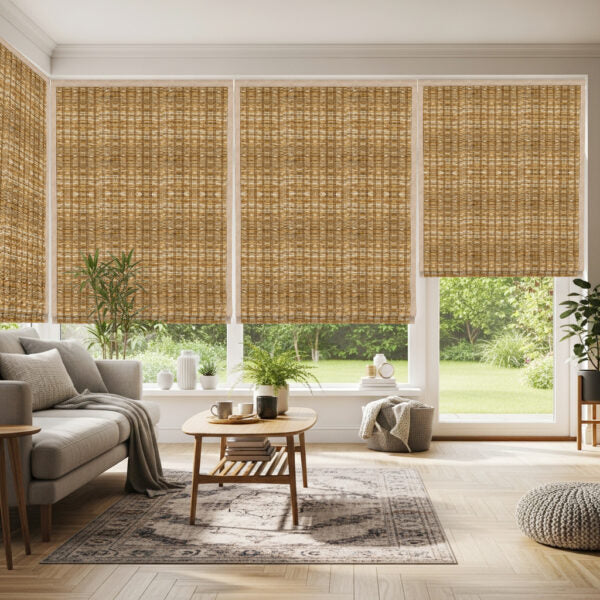Aprilsmart Motorized Woven Wood Shades 100% Blackout Bareloom