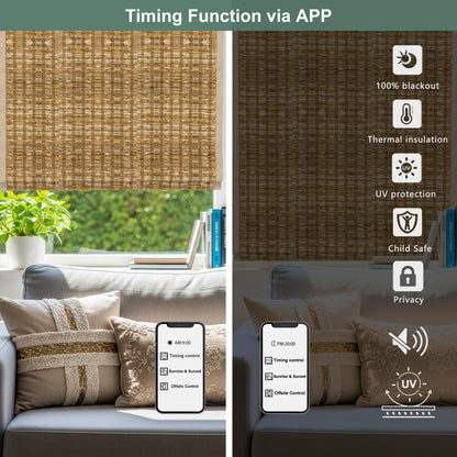 Aprilsmart Motorized Woven Wood Shades 100% Blackout Bareloom