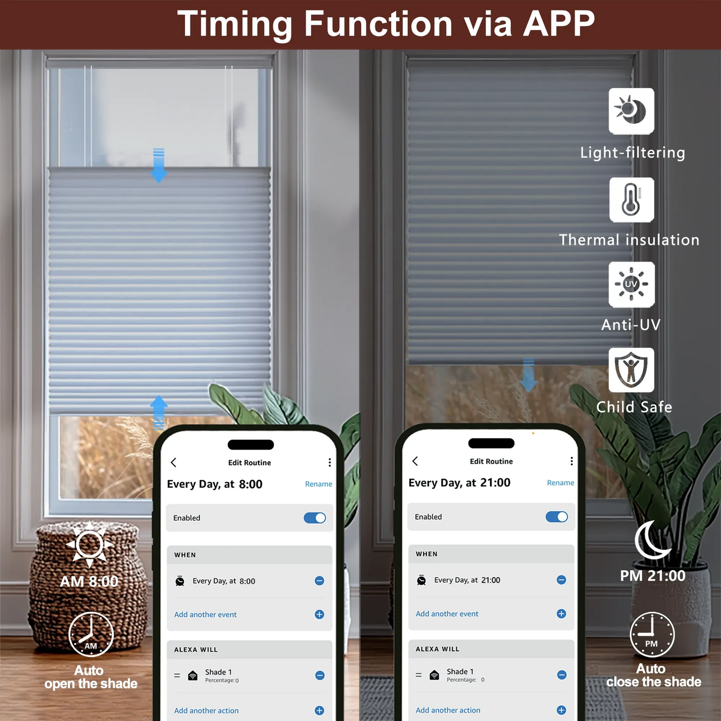 Aprilsmart Motorized Top Down Bottom Up Blackout Cellular Shades