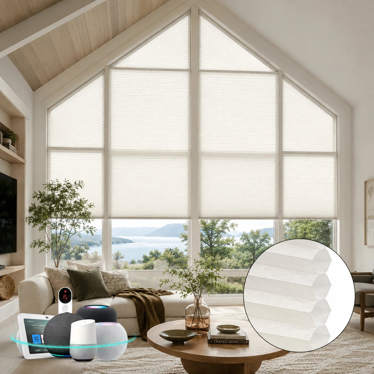 Aprilsmart Light Filtering Motorized Trapezoid Cellular Shades