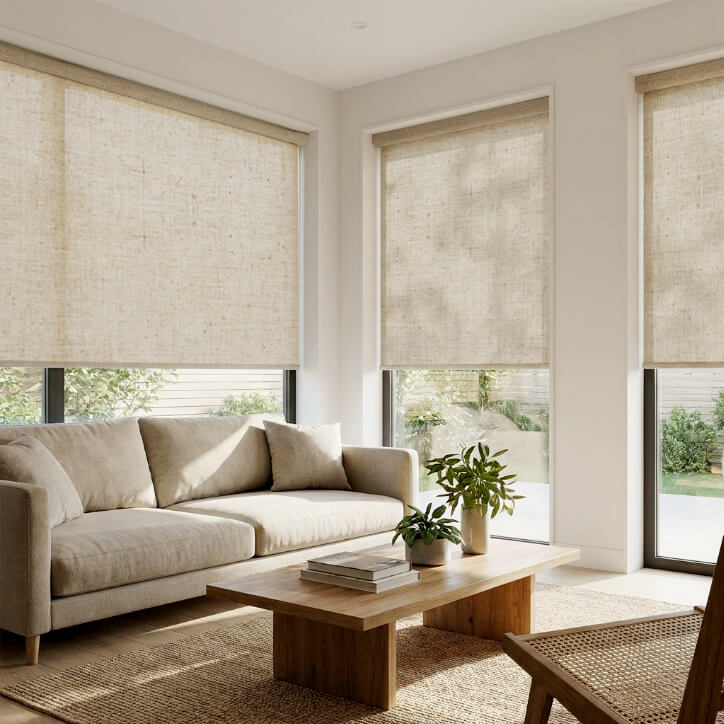 Motorized Light Filtering Roller Shades 70% Blackout Linen