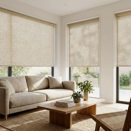 Motorized Light Filtering Roller Shades 70% Blackout Linen