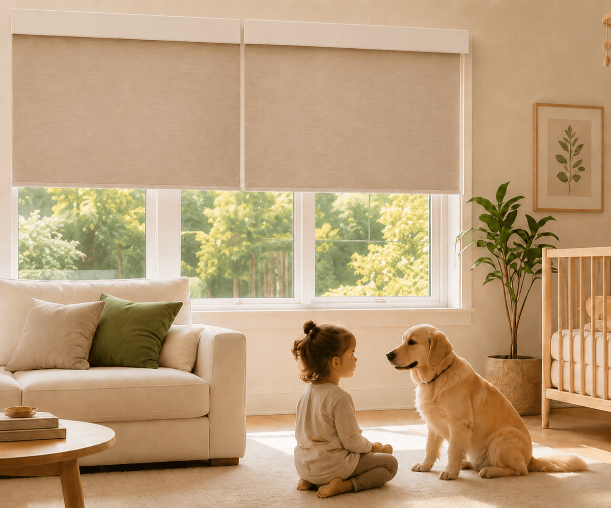 Motorized blackout shades in a nursery or kids room